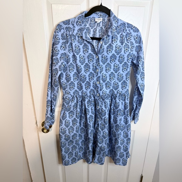 J.Crew Factory Blue Floral Button Front Shirt Dress | Size 0 - Picture 2 of 8